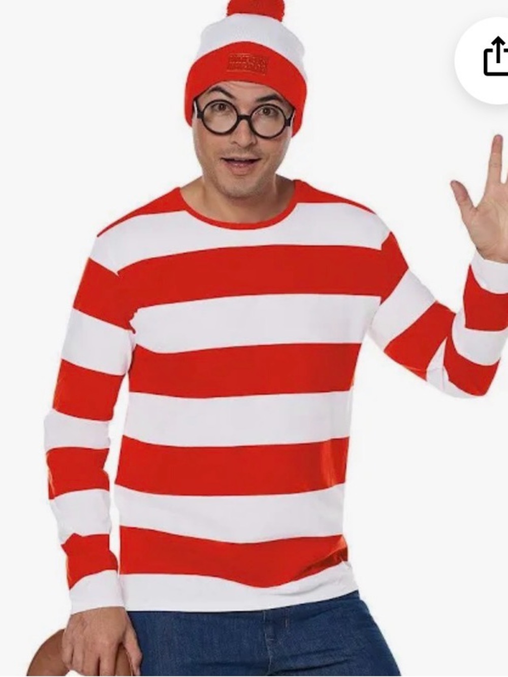NWT Adult Where’s Waldo Costume Halloween Cosplay Shirt Glasses & Hat - Size SM
